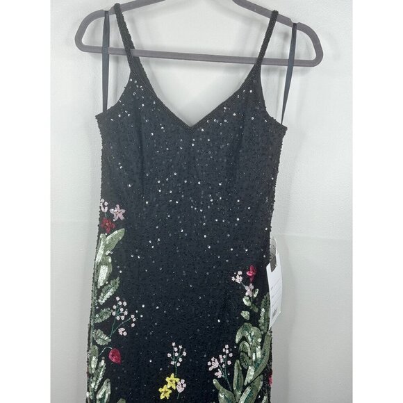 Mac Duggal 5475 Floral Embellished Spaghetti Strap Gown Size 0 NWT Black Multi - Picture 4 of 6